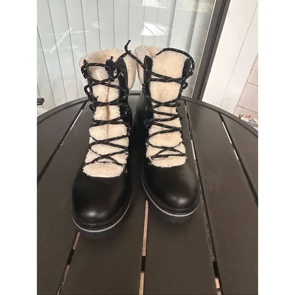 NWOB Tommy Hilfiger Ron 2 Faux Fur Lace Up Boots Black 10 M